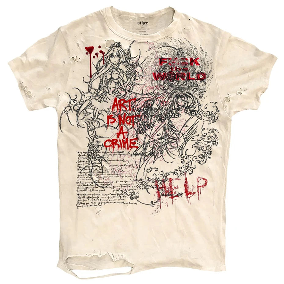 Vintage Ripped T Shirts Men Streetwear Harajuku Graphic