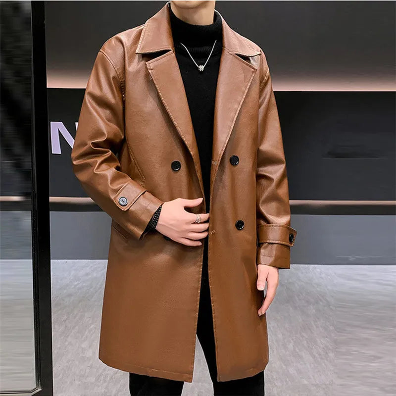 Winter Thick Jackets Men PU Trench Coats