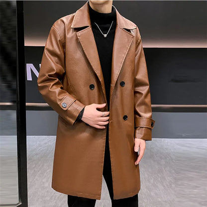 Winter Thick Jackets Men PU Trench Coats