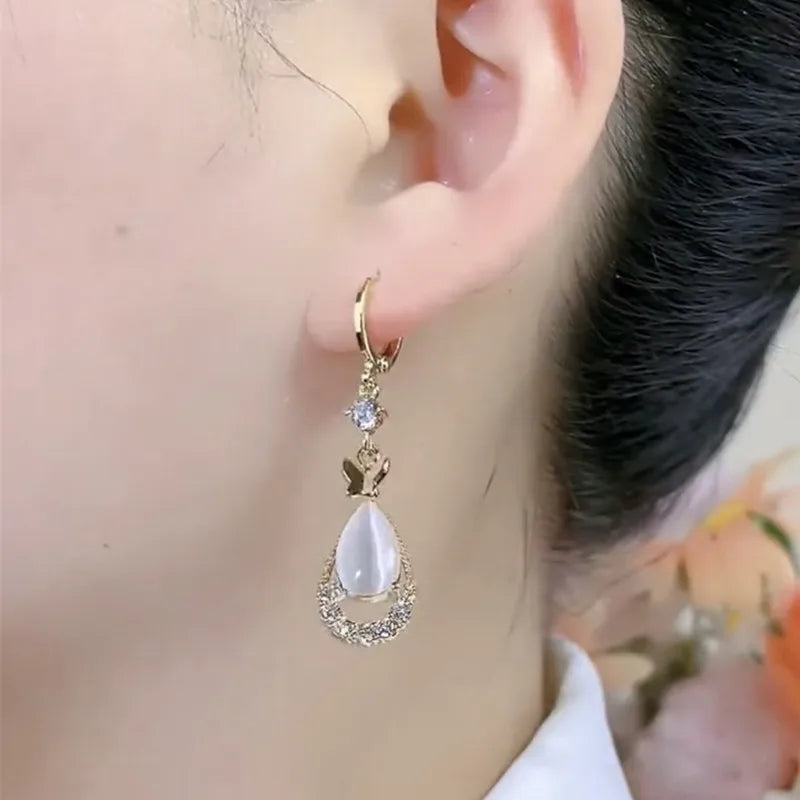Teardrop Opal Zircon Butterfly Earrings