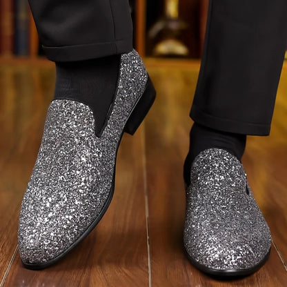 Luxury Loafers Men Shoes Gold Silver Sequin Wedding Shoes