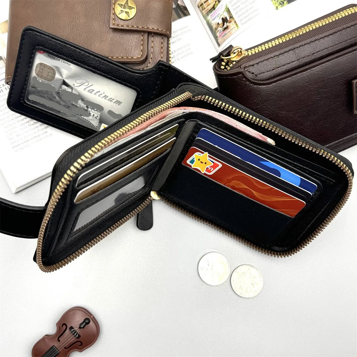 1pc men's short zipper wallet