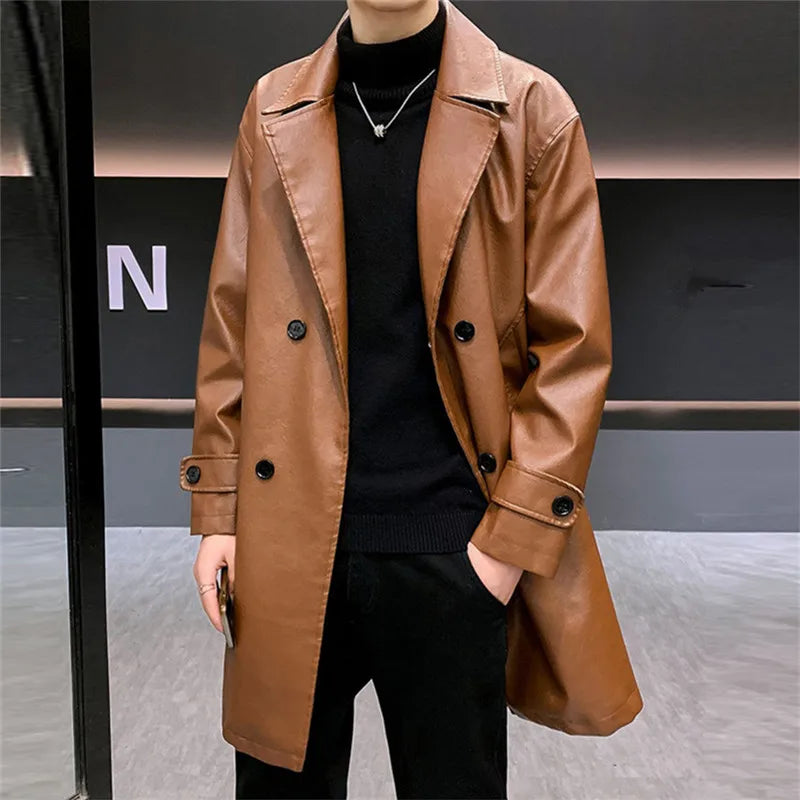Winter Thick Jackets Men PU Trench Coats