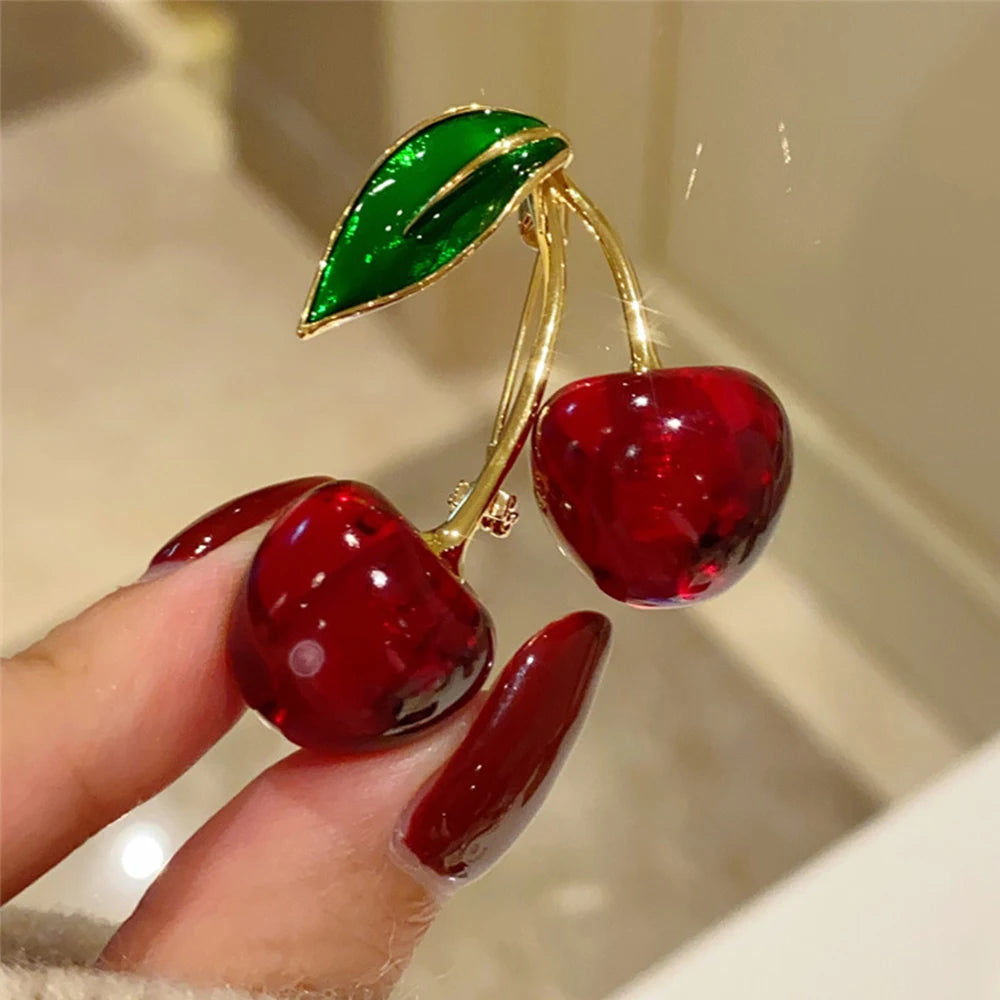 Fashion Crystal Dark Red Cherry Brooches