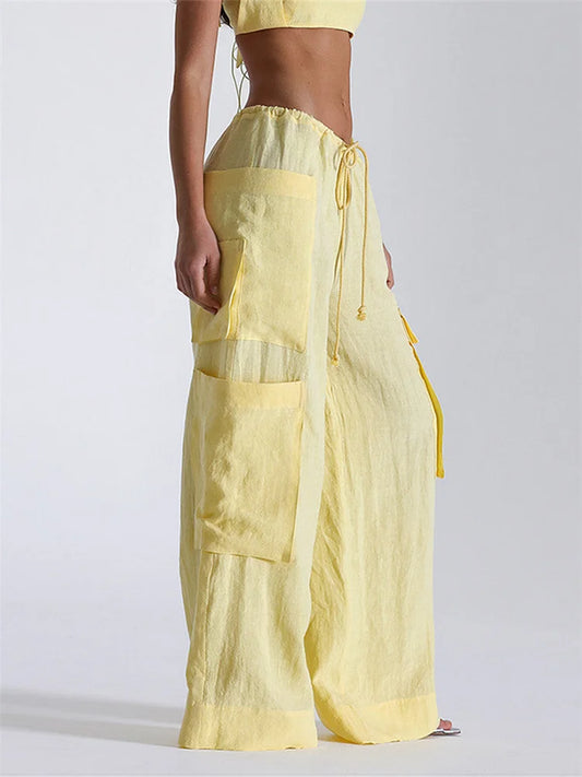 Women's Loose Drawstring Wide Leg Trousers