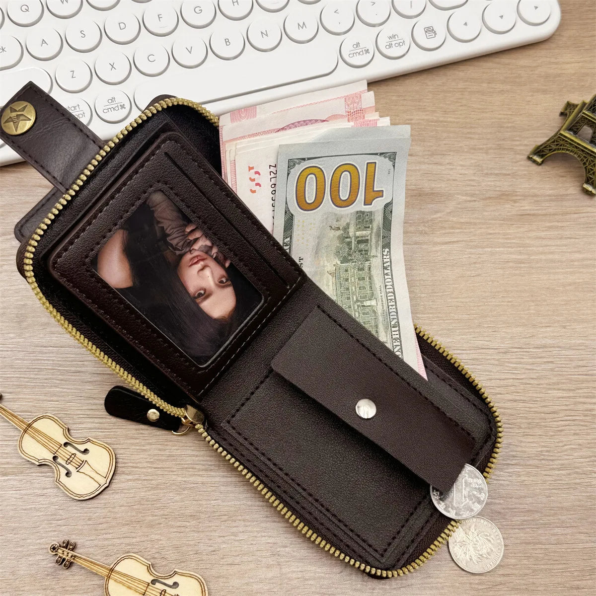 1pc men's short zipper wallet