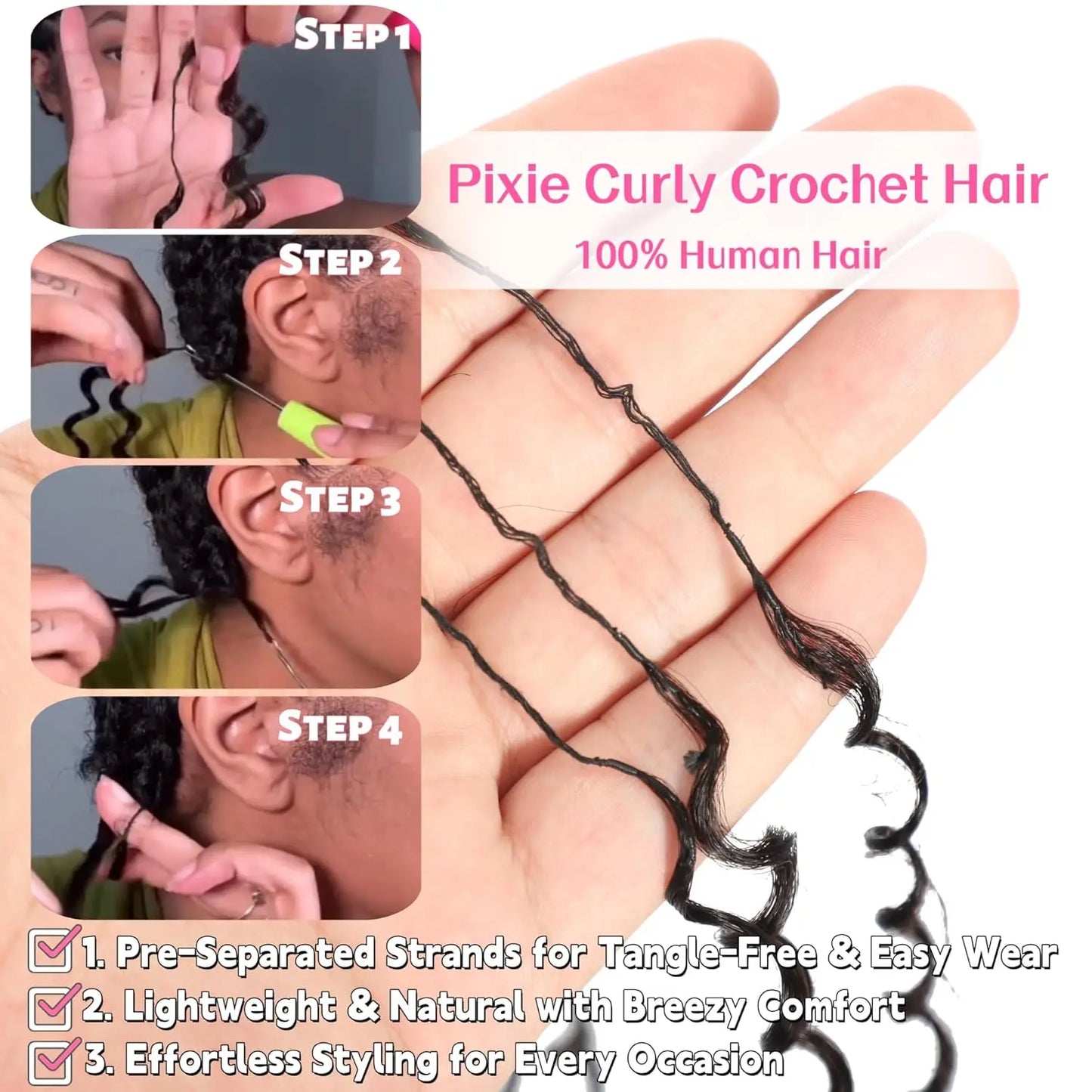 Deep Wave Knotless Pre-Separated Crochet Hair Extensions Human Hair Kinky Curly Crochet Feather Human Hair Extensions 100g/Pack