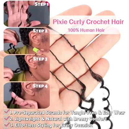 Deep Wave Knotless Pre-Separated Crochet Hair Extensions Human Hair Kinky Curly Crochet Feather Human Hair Extensions 100g/Pack