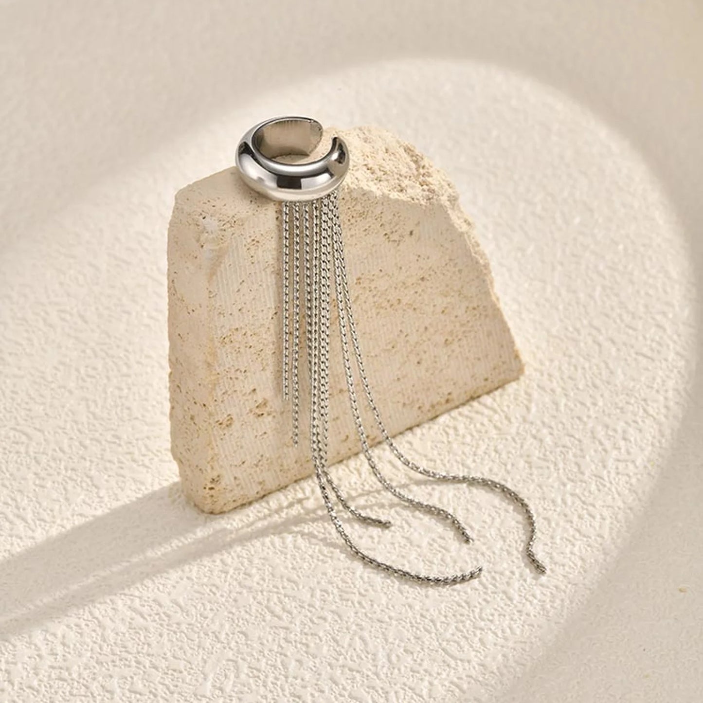 Silver Color Long Tassel Ear Cuff, No Piercing Chain Earrings