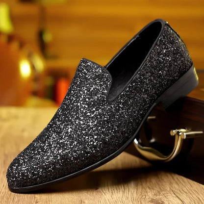 Luxury Loafers Men Shoes Gold Silver Sequin Wedding Shoes