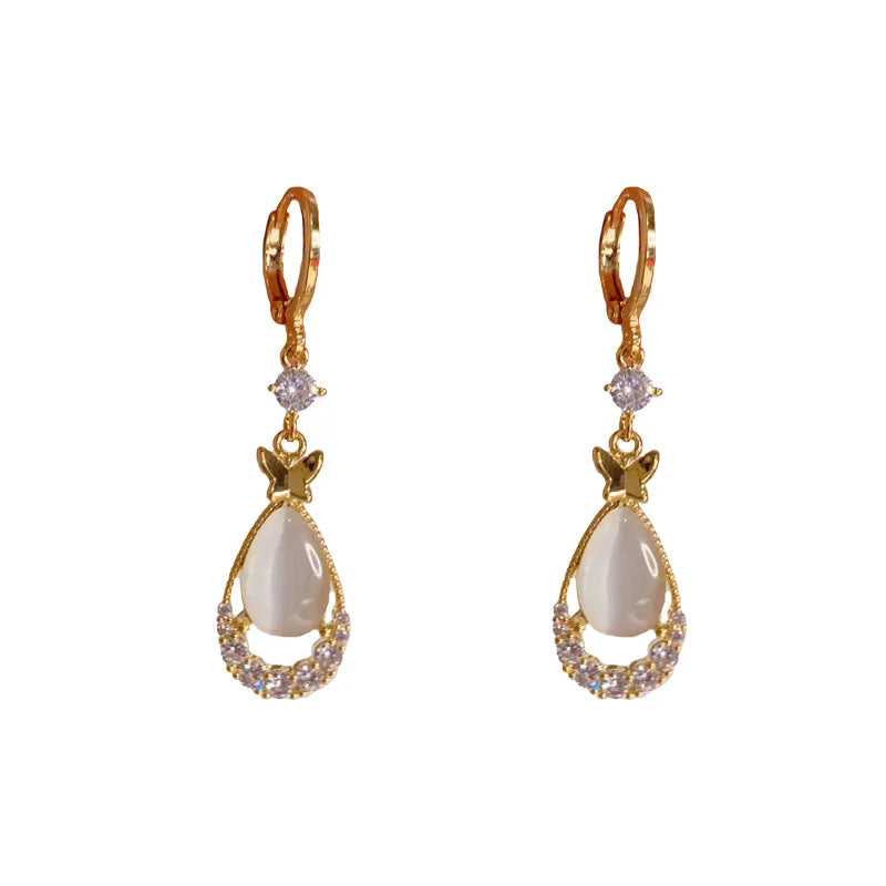 Teardrop Opal Zircon Butterfly Earrings