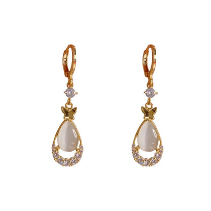 Teardrop Opal Zircon Butterfly Earrings
