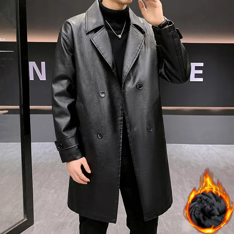 Winter Thick Jackets Men PU Trench Coats