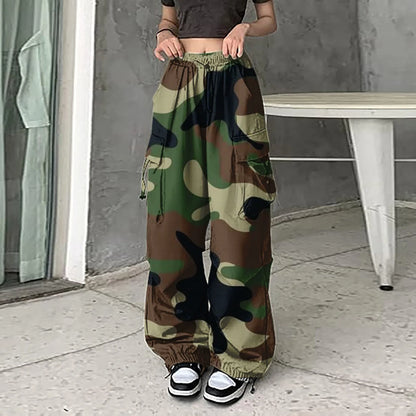 Baggy Camo Print Drawstring Loose