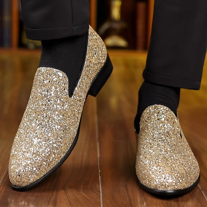 Luxury Loafers Men Shoes Gold Silver Sequin Wedding Shoes