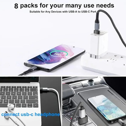 8 Pack USB C Female Adapter Set, USB A to USB C & Micro USB to Type C Converter Compatible with Car Charger, Laptop