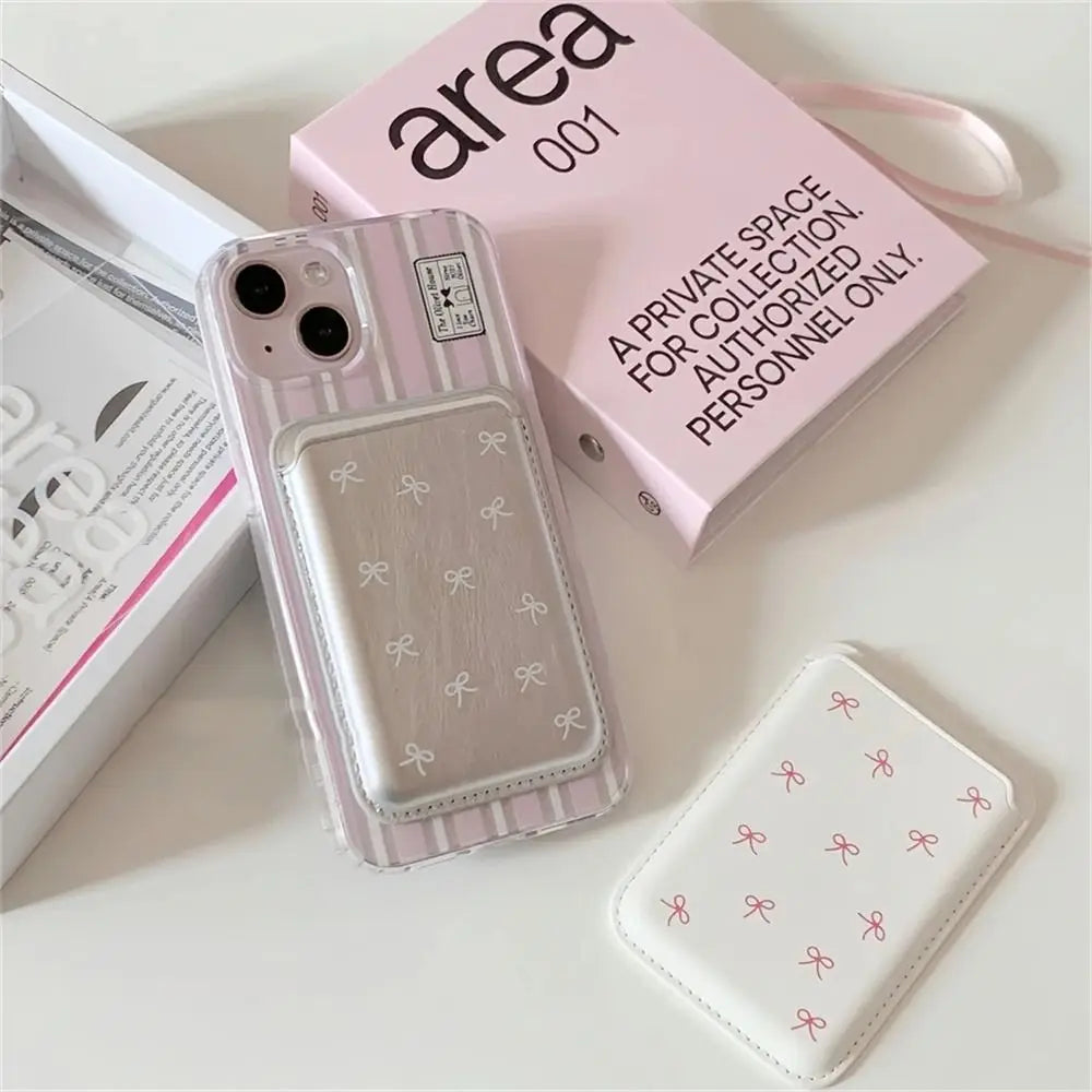 Cute Bow Magnetic Card Clip Leather Wallet Card