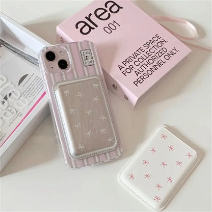 Cute Bow Magnetic Card Clip Leather Wallet Card
