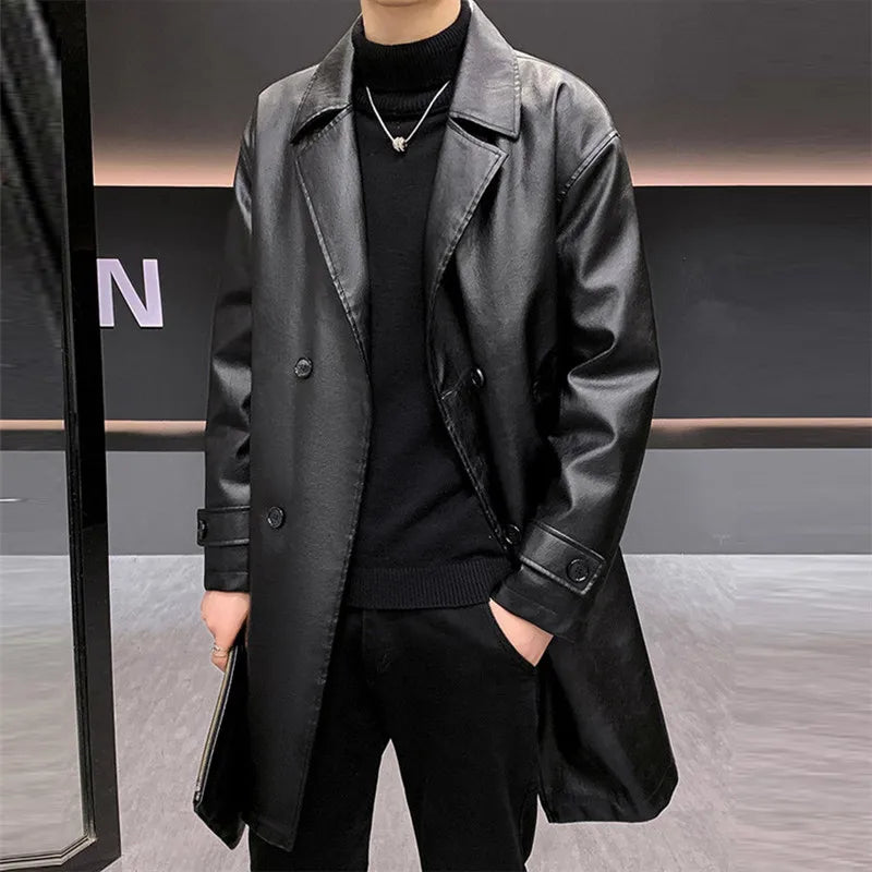 Winter Thick Jackets Men PU Trench Coats