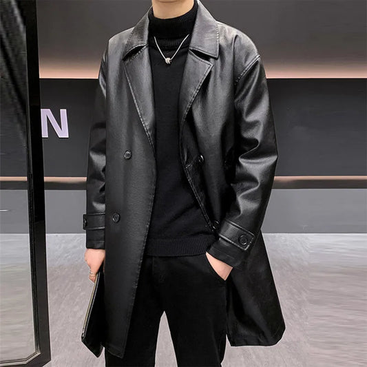 Winter Thick Jackets Men PU Trench Coats