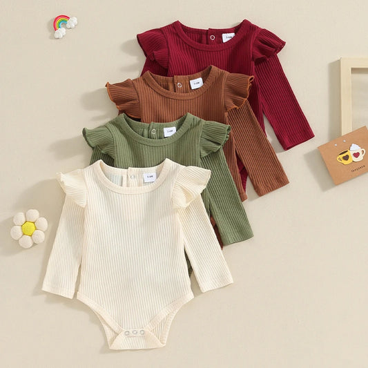 0-24M Newborn Infant Baby Girls Knit Ribbed Solid Romper